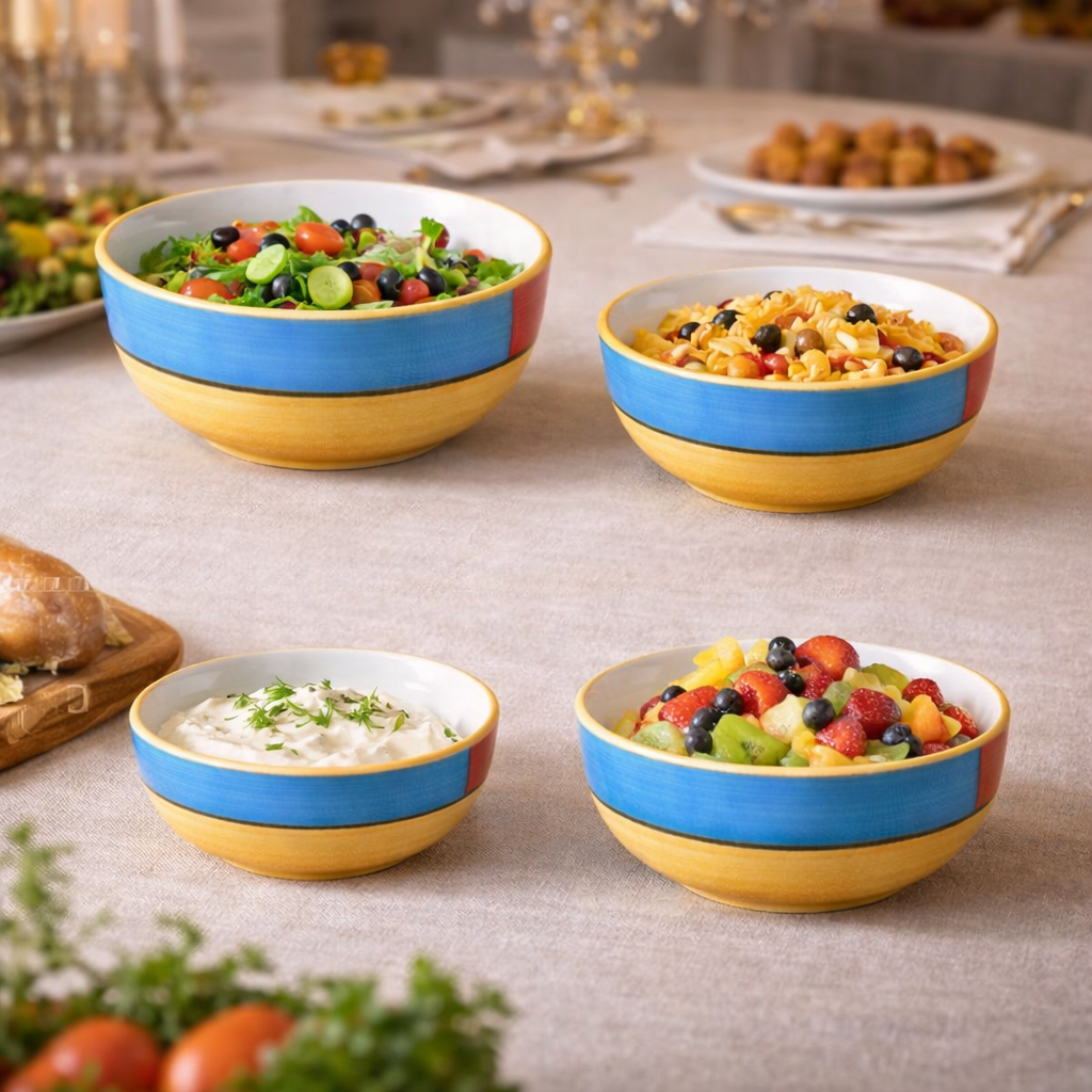 Kunhar Ceramic Mixing Bowl Set – 4 Pieces (1500ml, 800ml, 600ml, 400ml), Yellow – Durable, Microwave & Dishwasher Safe – Ideal for Mixing, Serving & Storage - Image 5